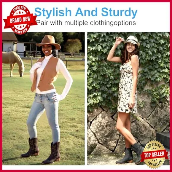 Western Cowgirl Ankle Boots Square Toe Zipper Casual Classic Block Heel - Picture 2 of 7